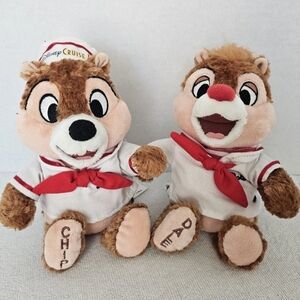 Disney Cruise Line Chip and Dale Chipmunks Sailor Stuffed Plush Stamped Set 10"